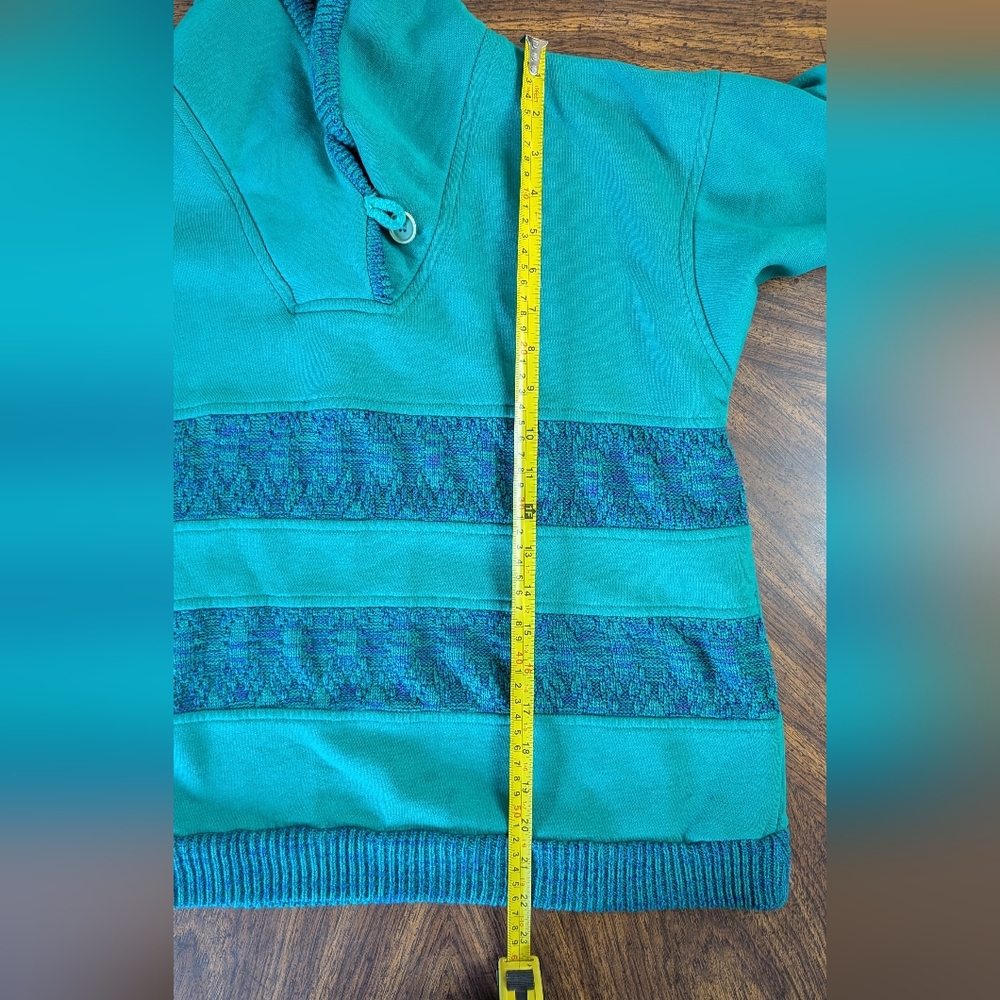 Vintage Lady Footlocker Green Shawl Collar Striped Sweatshirt, Size L - Picture 9 of 10